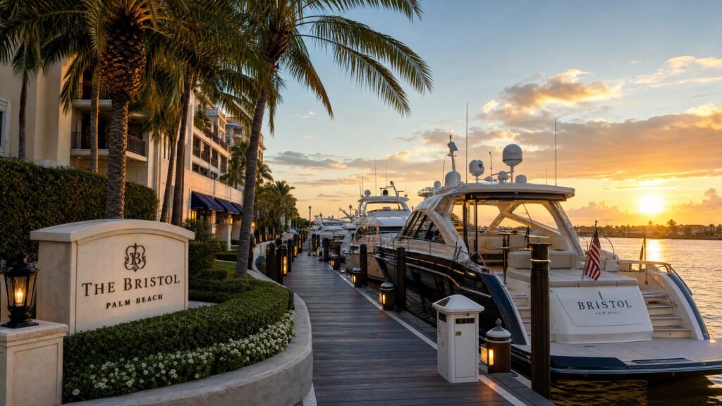 The Bristol Palm Beach private marina dock for yacht and boat access