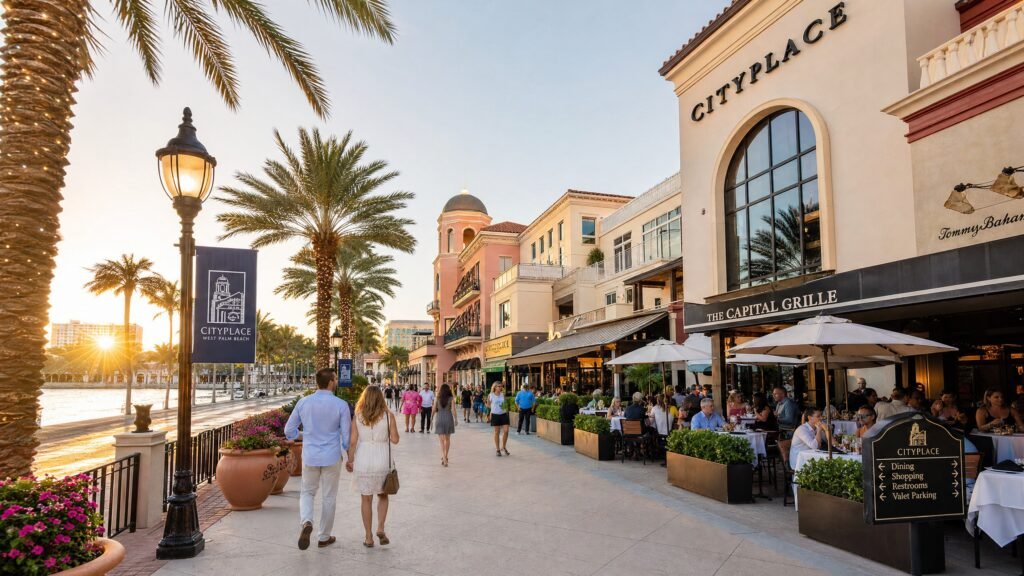 CityPlace upscale shopping and dining district near The Bristol Palm Beach